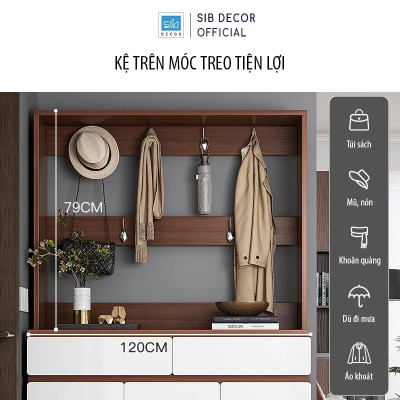 Tủ Giày Đa Năng Tích Hợp 6 Móc Treo Đồ Tiện Lợi, Đặt Tại Lối Vào Phòng Khách SIB Decor KG48
