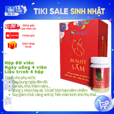 Viên uống Đẹp Da (BeautySAM) - Da sáng bóng, nhẵn mịn, hồng hào từ bên trong một cách tự nhiên, nâng cao thể trạng, thải độc và thanh lọc cơ thể, Cải thiện nội tiết tố nữ