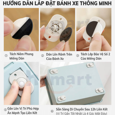 COMBO 4 Bánh Xe Nhựa Inox Di Chuyển Đồ Vật Keo Dán 3M Xoay Linh Hoạt 360° Chịu Tải Lớn