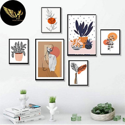Tranh treo tường trang trí phòng khách, phòng ngủ,PHONG CÁCH TỐI GIẢN, MÀU CAM NUDE SANG TRỌNG, NHẸ NHÀNG,Tặng kèm khung và đinh ba chân treo tranh chuyên dụng PVP-TP224