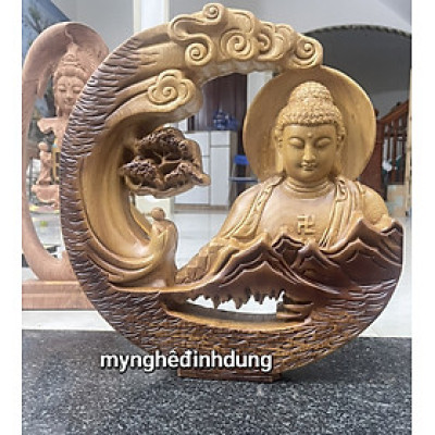 Tượng nhất tâm bái phật bằng gỗ ngọc am thơm nức pu giả cổ kt 40x40x6cm 