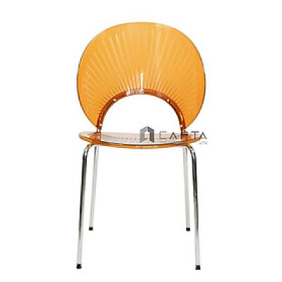 Ghế nhựa màu cam trong LYLY-PC Nội thất Capta.vn Ghế vỏ sò than nhựa PC trong suốt màu cam có chân thép mạ chrome bóng