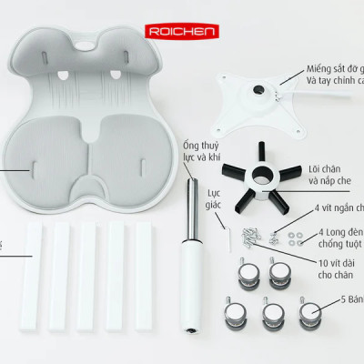 [Ghế Roichen WOW Minh Ngọc] Ghế chỉnh dáng ngồi đúng  có chân xoay Roichen - WOW Hàn Quốc màu nâu chân trắng
