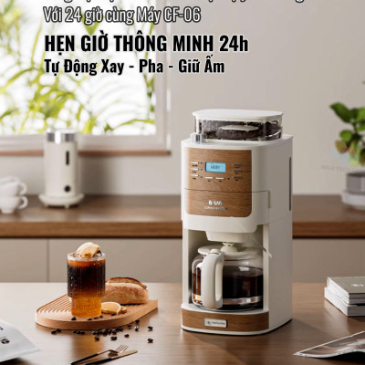 Máy Pha Cà Phê CF06 Tự Động Vừa Xay, Vừa Pha 2 Trong 1, Từ 2-12 Cốc/Lần, Hẹn Giờ Pha Thông Minh, Cối Xay Cafe Lưỡi Nón Độ Đồng Nhất Cao, Hàng Chính Hãng