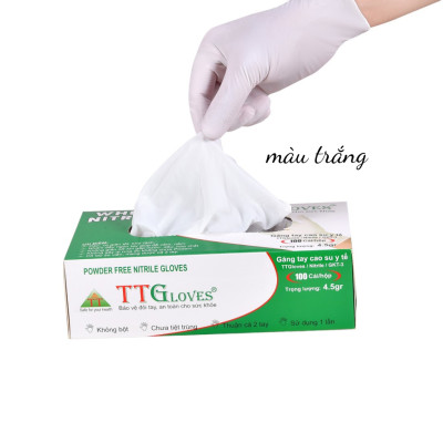 Găng Tay Y Tế Size L Không Bột Nitrile TTGLOVES Màu Trắng (100 Chiếc)