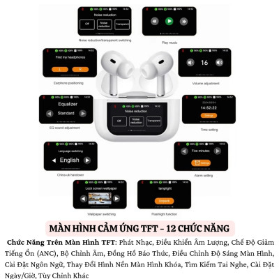 Tai nghe không dây TWS chống ồn chủ động ANC màn hình cảm ưng TFT hiệu WIWU T22 - Trang bị bluetooth v5.4, cảm biến chạm - Hàng nhập khẩu