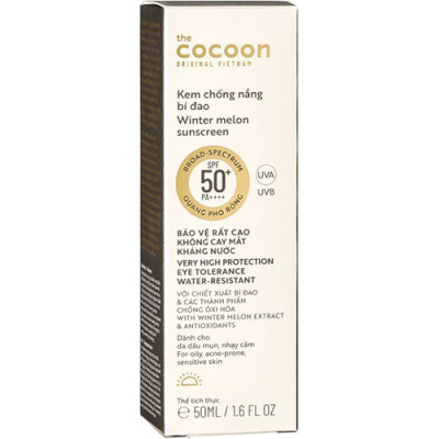 Kem chống nắng bí đao Cocoon Winter Melon Sunscreen SPF 50+ PA++++ giúp bảo vệ da (50ml) - Hàng chính hãng