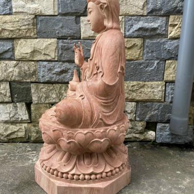 Tượng phật bà quan âm bồ tát bằng gỗ hương đá tô làm mầu giả cổ kt cao 70×35×35cm