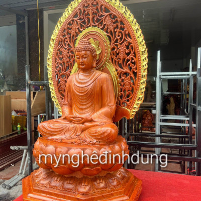 Tượng phật thích ca bằng gỗ hương đá kt cao 60×36×36cm +lá chắn hào quang cao tổng 81cm 