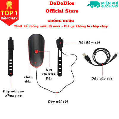 Đèn xe đạp - Đèn Pha xe đạp sử dụng pin AAA - Còi To - Chống Nước - Dễ dàng thay pin không cần chờ sạc - Pin Xanh Dương - Chính hãng DoDoDios