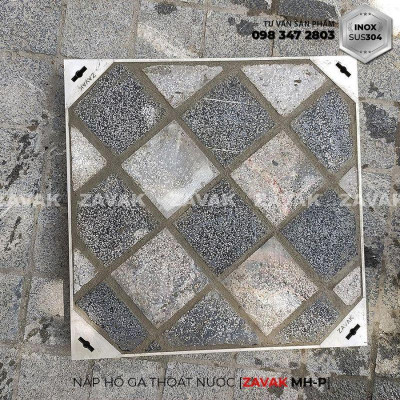 Nắp hố ga lát đá ZAVAK MHP*-AA50 KT50x50/ lát đá dày 4cm/ inox 304