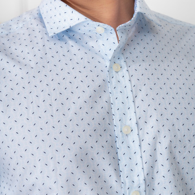 Áo sơ mi cộc tay nam Aligro màu xanh họa tiết form customfit chất liệu cotton cao cấp  ALGS-C83