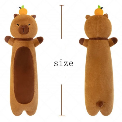 Thú nhồi bông capybara đứng đội quả cam đáng yêu - Size từ 70cm đến 1m1 - Quà tặng gấu bông chuột lang dáng dài êm mịn.