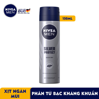 Xịt Ngăn Mùi NIVEA MEN Silver Protect Phân Tử Bạc Giảm 99.9% Vi Khuẩn Gây Mùi (150ml) - 82959