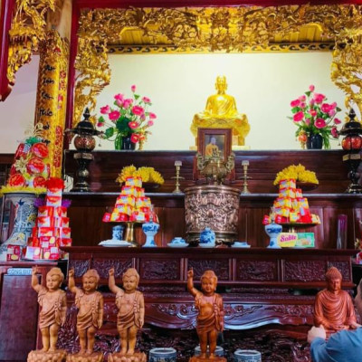 Tượng phật đản sanh bằng gỗ hương đá kt cao 60cm 