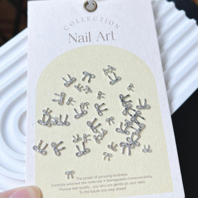 Set 50 Charm Nơ Bạc Nơ Gân Thừng Bằng Hợp Kim Sáng Bóng Làm Nail Cao Cấp Trang Trí Gắn Móng Điệu Đà