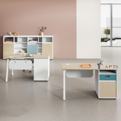 Bàn nhân viên 1m4 chân sắt hiện đại TW2011-14W Nội thất Capta Bàn làm việc nhỏ gọn mặt gỗ MFC vân gỗ tự nhiên tủ ván màu trắng nhấn xanh chân sắt sơn màu trắng tại hcm