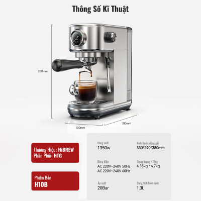 Máy Pha Cà Phê Espresso H10B nhỏ gọn pha espresso gia đình full chức năng DIY linh hoạt, bán tự động, Hàng Chính Hãng