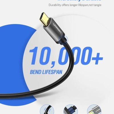 Ugreen UG30533US187TK 1M màu Đen Cáp dữ liệu USB Type-C sang USB 3.0 truyền dữ liệu từ máy tính ra điện thoại - HÀNG CHÍNH HÃNG