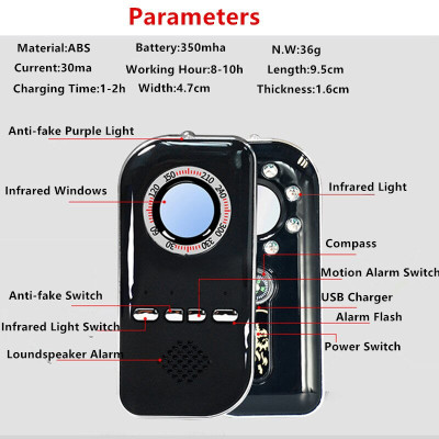 ROGTZ - Mày dò Camera ẩn Tiền Fake La bàn Chống trộm cao cấp K300  Báo động rung Đèn cảnh báo chống mất trộm Nhỏ gọn Hiệu quả Chính xác cao Chất liệu cao cấp Độ bền cao Phạm vi phát hiện rộng Hàng Chính Hãng