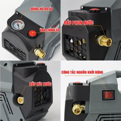 ( Động cơ Lõi Đồng ) Máy Rửa Xe Điện Workfix Cao Áp Công Suất Lớn 2500W - WF-PW2500W - Đây Đồng , Động cơ 160BAR - Bảo Hành Chính Hãg 6 Tháng