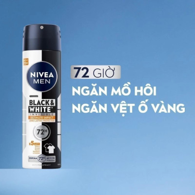 Xịt Ngăn Mùi NIVEA MEN Black & White Ngăn Vệt Ố Vàng Vượt Trội 5in1 (150ml) - 85388