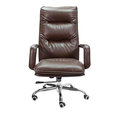 Ghế da giám đốc cao cấp nệm ngồi dày dặn bọc simili màu nâu socola Ghế làm việc dành cho lãnh đạo tay thép mạ chrome ốp da PU CM4481-P CAPTA
