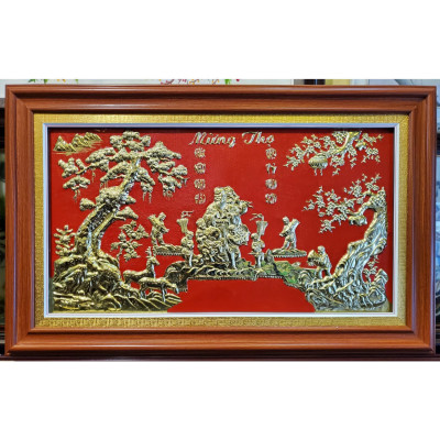 Tranh mừng thọ, chúc thọ bố, mẹ, ông , bà ( bằng đồng vàng liền tấm nguyên chất 100% )