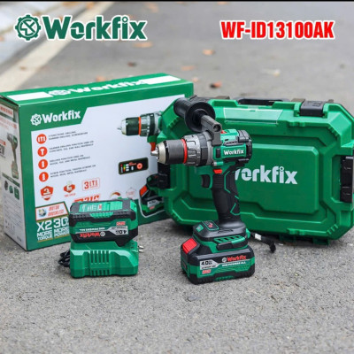 Máy Khoan 3 Chức Năng 100N.m Workfix - ID13100AK - Đầu Kẹp 13mm Auto Lock - Chống Lật Cổ Tay - Brushless Motor - Chân Pin Phổ Thông - 2 Pin 21V/4Ah PLUS - Có Tay Cầm Trợ Lực