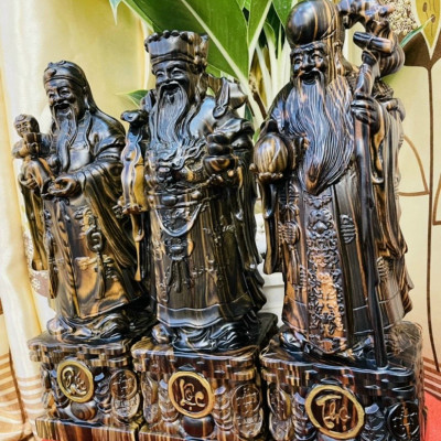 BỘ TƯỢNG PHẬT TAM ĐA PHÚC LỘC THỌ BẰNG GỖ MUN KT CAO 30×11×9CM