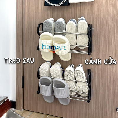 Giá Để Giày Dép Dán Tường 2 Tầng Chữ R Móc Treo Đồ Đa Năng Nhà Tắm Decor 4 Miếng Chữ U Siêu Dính
