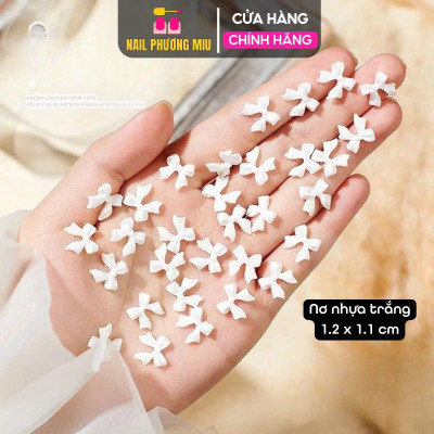 Set Charm Nơ Trắng Nhựa Hàng Đẹp Gắn Móng Làm Nail Phương Miu Kiểu Hàn Quốc Đế Bằng Dễ Đính Nữ Women