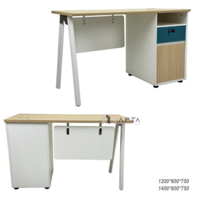 Bàn nhân viên 1m4 chân sắt hiện đại TW2011-14W Nội thất Capta Bàn làm việc nhỏ gọn mặt gỗ MFC vân gỗ tự nhiên tủ ván màu trắng nhấn xanh chân sắt sơn màu trắng tại hcm