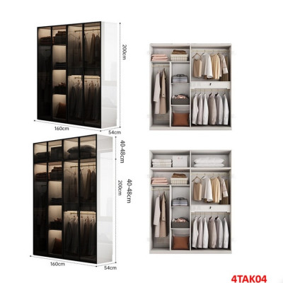 Tủ quần áo gỗ MDF cánh kính cường lực khung nhôm 4TAK04 - Nội thất lắp ráp Viendong Adv