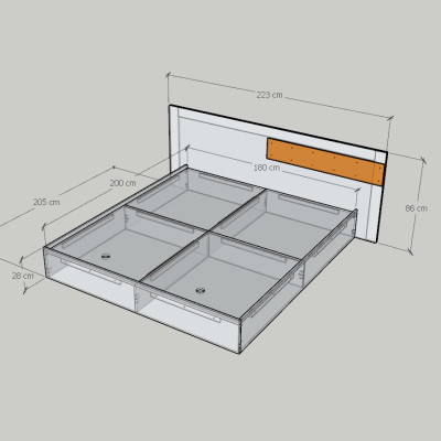 HAPPY FURNITURE , Giườngngủ - SPACE , GNG_242 GNG_243 GNG_244 GNG_245 , 205cm x 28cm DxC