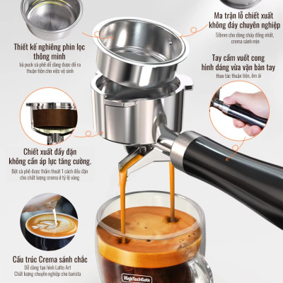 Máy pha cà phê espresso CF05 PRO chuyên nghiệp toàn diện DIY, giảm áp tự động an toàn nâng cấp, Hàng Chính Hãng