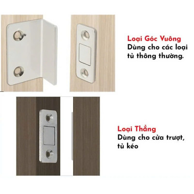 COMBO 2 Nam Châm Gắn Cánh Tủ, Giữ Cánh Cửa Có Lực Hút Mạnh - Giữ Chốt Cánh Tủ Quần Áo, Ngăn Kéo, Tủ Bếp Tiện Lợi, LOẠI THẲNG - MÀU BẠC