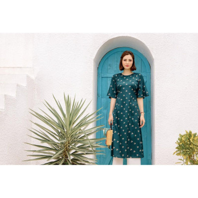 Baciami-Bộ Áo Dài Lụa Xanh Hoa Nhí