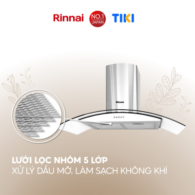 Máy hút mùi 90cm Rinnai RH-C139-GC than hoạt tính và ống thoát 260W - Hàng chính hãng.