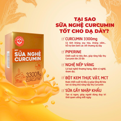 Sữa nghệ Honimore 3300mg Curcumin hộp 288g | 16 gói | Dành cho người dạ dày | Phụ nữ sau sinh | Tăng cường miễn dịch | Da sáng mịn