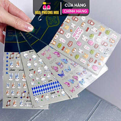 Hình Dán Móng Sticker 5D Lụa Tổng Hợp Cao Cấp Trang Trí Làm Nail Hoạt Hình, Gấu Hồng, Mặt Thỏ, Bướm Cực Quang Siêu Xinh Nữ Women