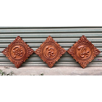 Tranh treo tường khắc chữ phúc lộc thọ , bằng gỗ hương đá kt mặt vuông 45×45×4cm 