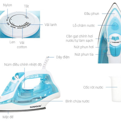 Bàn Là Hơi SUNHOUSE SHD2065 - Công Suất 1600W - Thân Nhựa ABS Chịu Nhiệt Tốt - Mặt Bàn Là Chống Dính - Phun Hơi Liên Tục - Tiện Lợi Với 5 Chế Độ Là - Hàng Chính Hãng