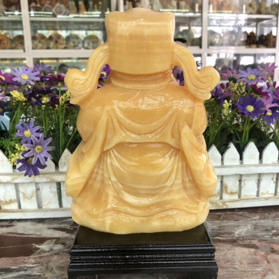 Tượng ông Thần Tài kim tiền, thần phát cầm thỏi vàng phong thủy mang lại may mắn tài lộc đá ngọc hoàng long đặt bàn thờ thần tài - Cao 20 cm