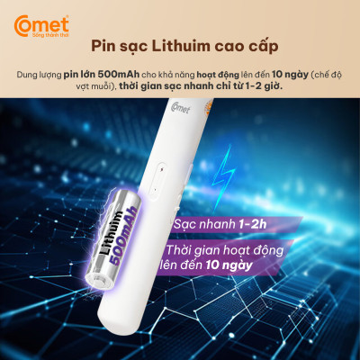 Vợt muỗi điện Comet CP048 Pin Lithium 500mAh sạc 2h dùng 10 ngày BH 12T cổng sạc type C