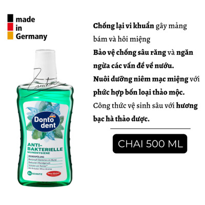 Nước súc miệng Dontodent Đức bảo vệ răng miệng, diệt khuẩn, hơi thở thơm mát 500ml