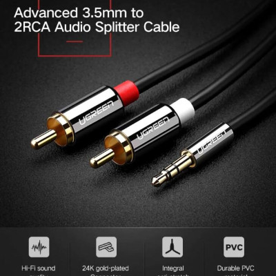 Ugreen UG10583AV116TK 1.5M màu Đen Cáp âm thanh 2 đầu Bông sen sang 3.5mm Dương mạ vàng - HÀNG CHÍNH HÃNG