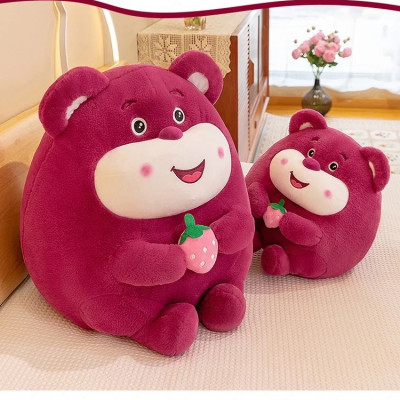 Thú nhồi bông lotso tròn ôm dâu đáng yêu - Size 20cm - Quà tặng gấu dâu tròn vo mềm mịn cute - Gối ôm cho bé.
