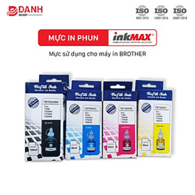 Bộ 4 màu - Mực nước inkMAX / Mực màu inkMAX dùng cho máy in phun Brother T300, T310,T500, T510W, T700, T710W, T810W, T910W, T4000, T4500DW