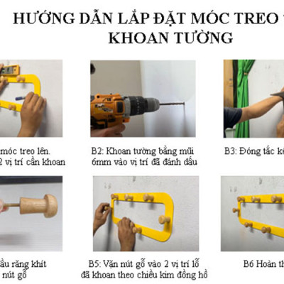 Giá treo đồ kim loại cao cấp 14 nút móc cửa - không cần khoan tường